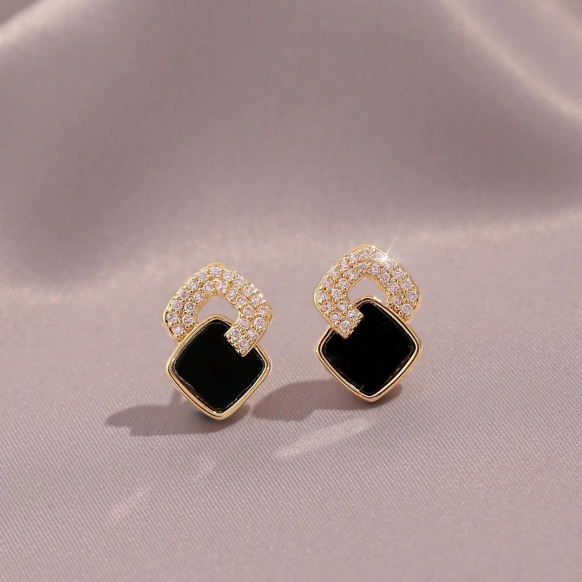 Black Small Square Earrings Versatile Gift