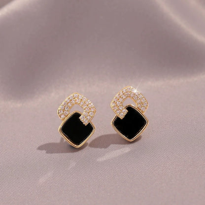 Black Small Square Earrings Versatile Gift