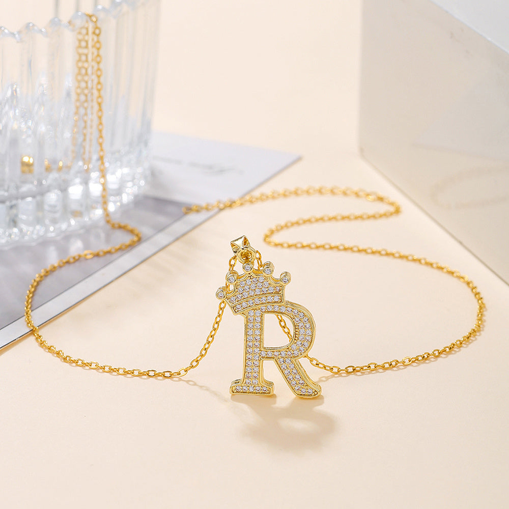 1PCS Fashionable Gold Zircon Uppercase Letter Popular Pendant Necklace Suitable For Daily Use Festivals Parties Gifts Jewelry Set