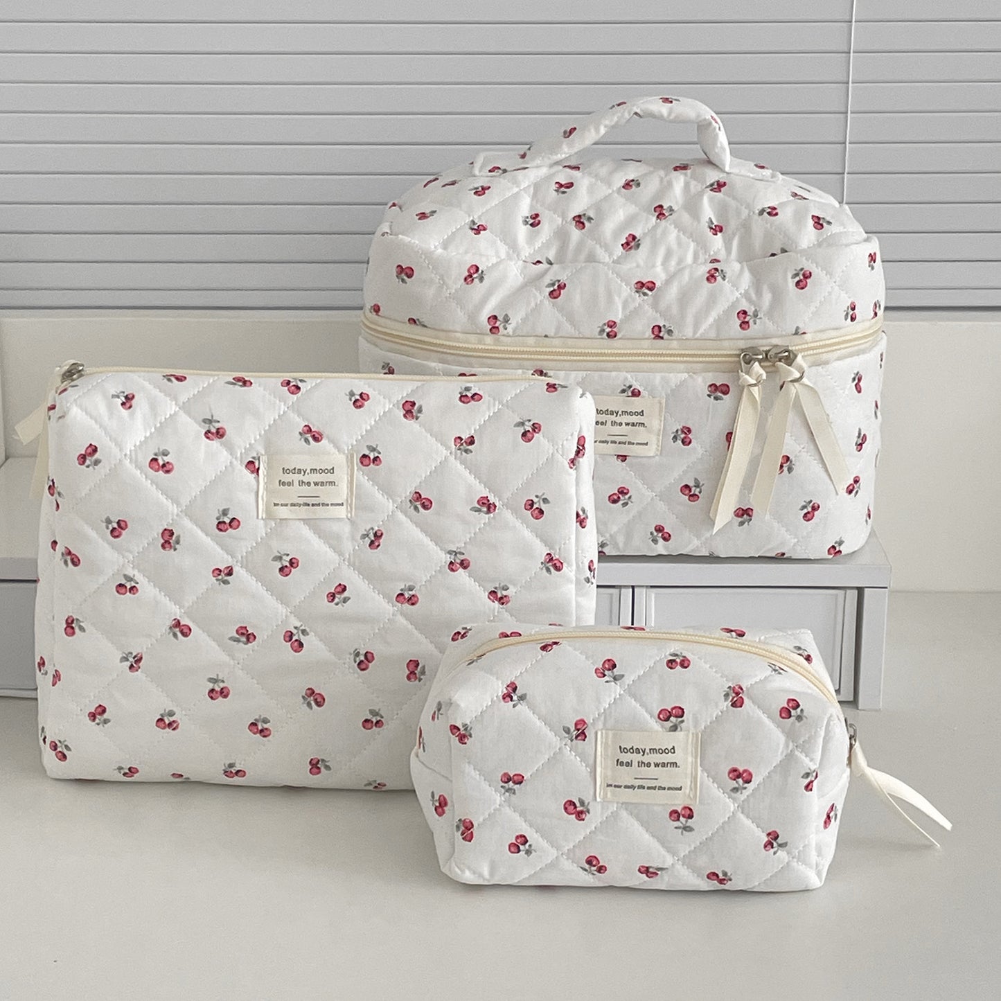 Quilted Berry Cosmetic Bag – Fresh & Sweet Travel Organizer Bag Girl Portable