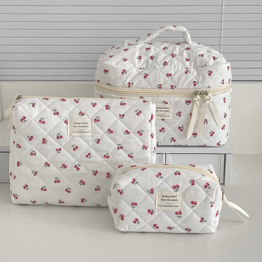 Quilted Berry Cosmetic Bag – Fresh & Sweet Travel Organizer Bag Girl Portable