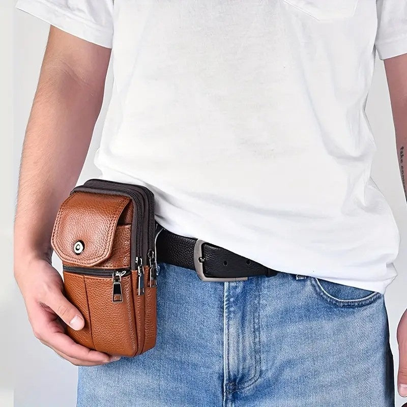 Leather Mobile Phone Shoulder Bag with Belt Clip & Card Slots