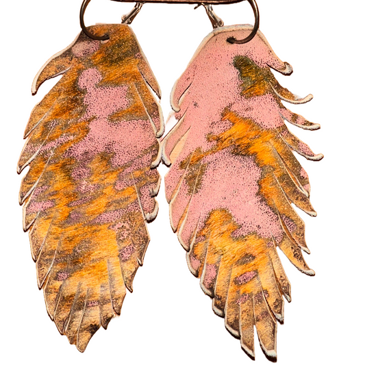 Acid Wash Leather Feather Earrings