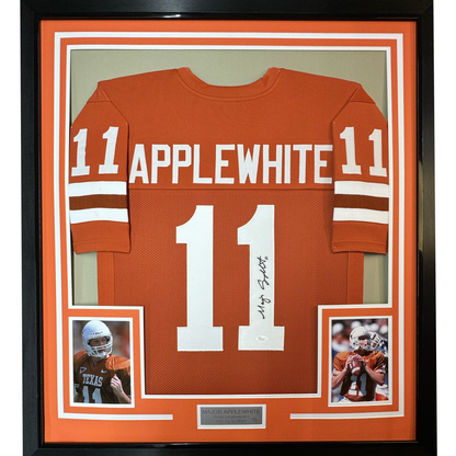 Framed Autographed/Signed Major Applewhite 35x39 Texas Orange College Football Jersey JSA COA