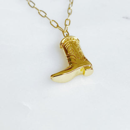 Golden Cowgirl Boot Necklace – Western Charm with a Modern Edge