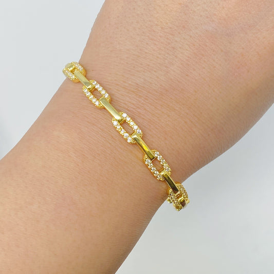 Alternating Link Open Bangle Bracelet – Effortless Glam with a Modern Twist