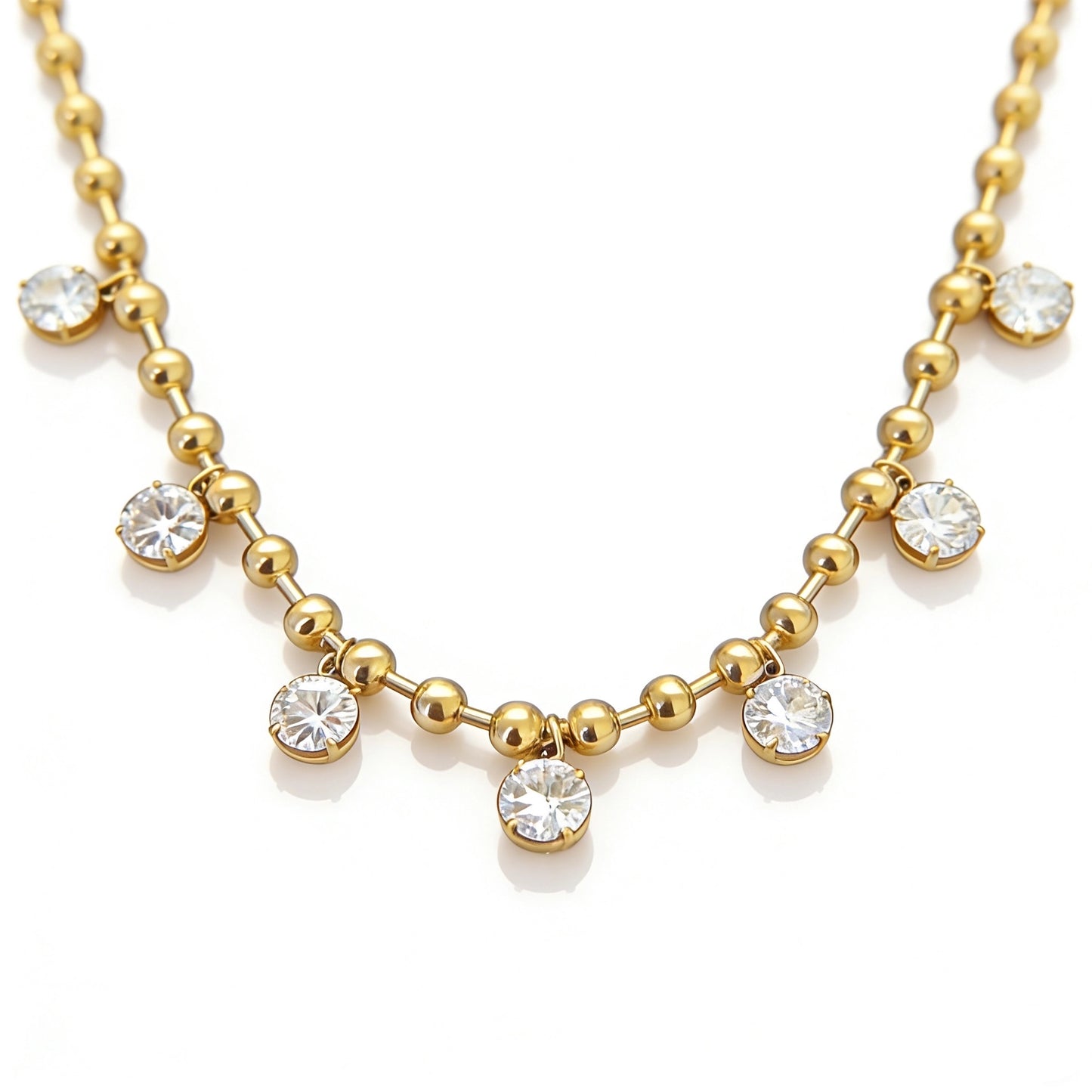 Gold Beaded CZ Drop Necklace