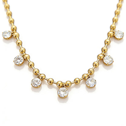 Gold Beaded CZ Drop Necklace
