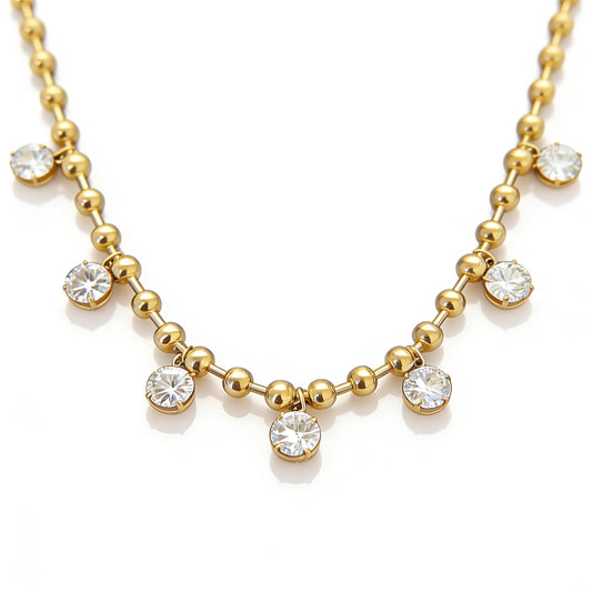 Gold Beaded CZ Drop Necklace