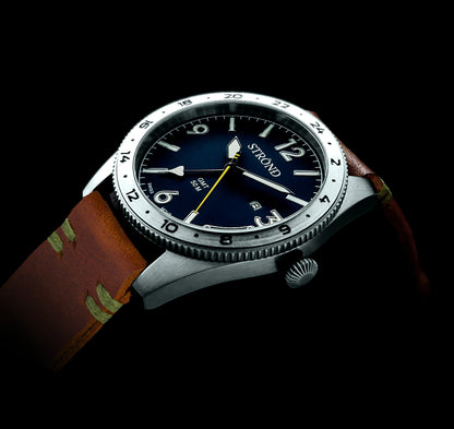 STROND Watch  The SSC-101  All 316 grade stainless with blue dial 24h GMT