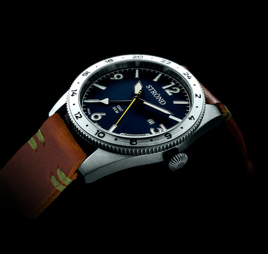 STROND Watch  The SSC-101  All 316 grade stainless with blue dial 24h GMT