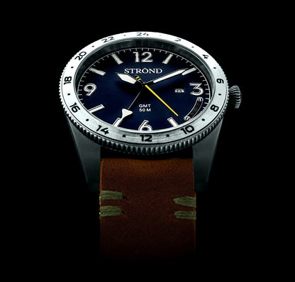STROND Watch  The SSC-101  All 316 grade stainless with blue dial 24h GMT