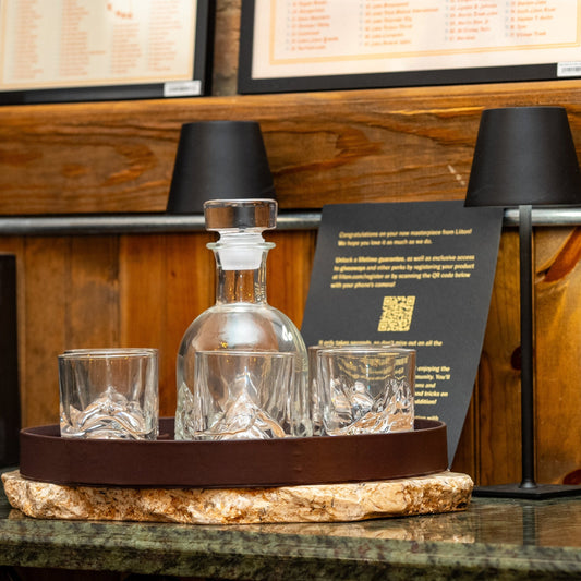 Whiskey Peaks Premium Rocks Glasses and Decanter set
