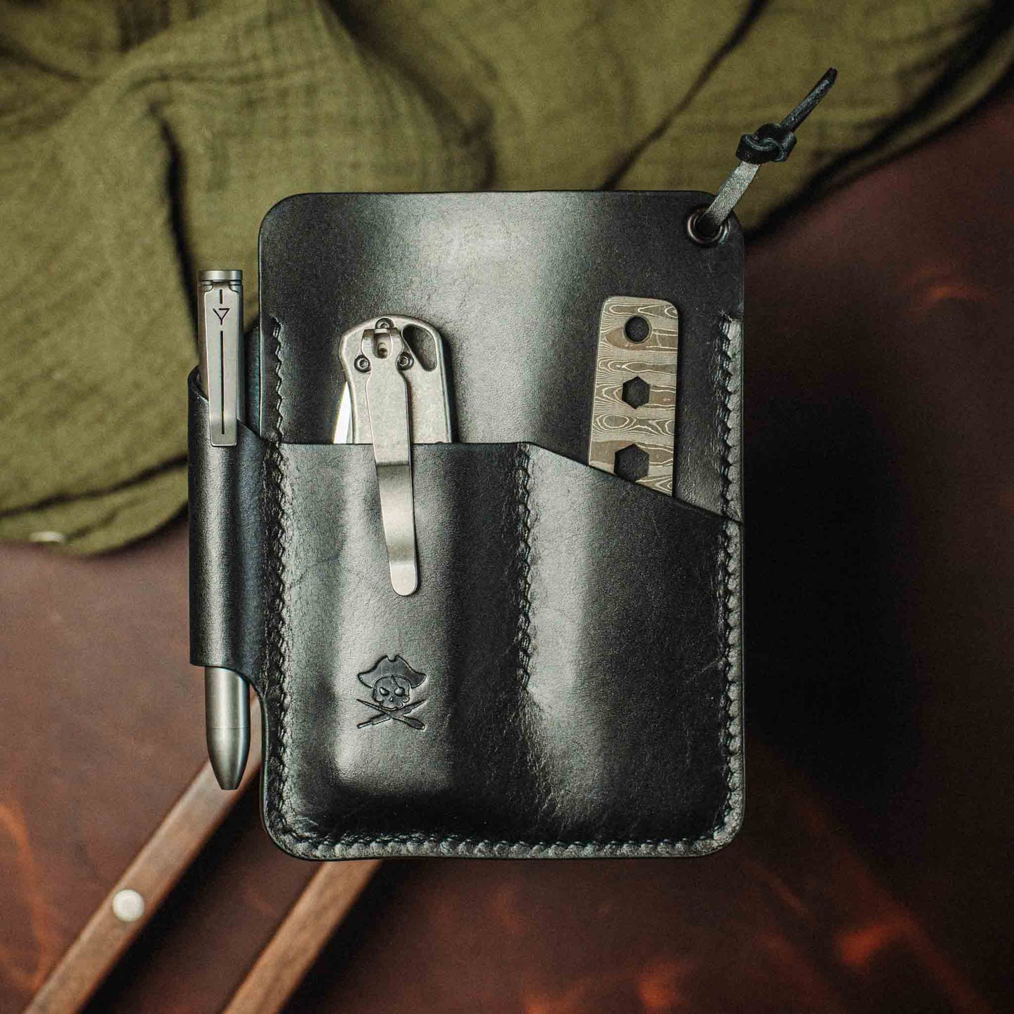 First Mate Fatty EDC Organizer – Handmade Leather Pocket Wallet for Field Notes, Knives, Flashlights &amp; Full‑Size Pens | Compact Everyday Carry Pouch