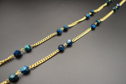 Blue Tiger’s Eye Brass Eyewear Chain – Bold Style with Meaningful Detail