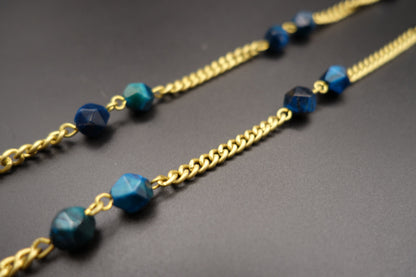 Blue Tiger’s Eye Brass Eyewear Chain – Bold Style with Meaningful Detail