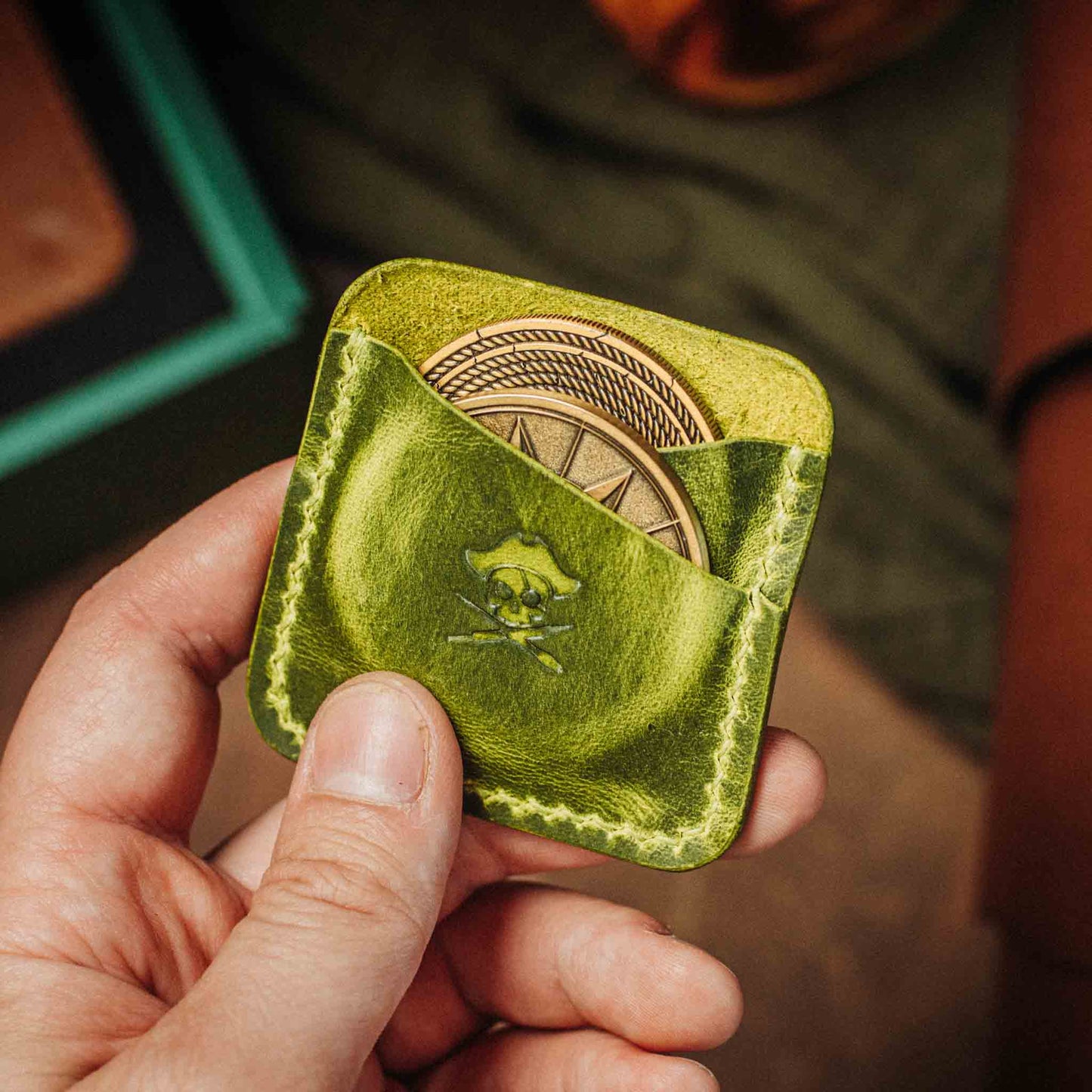 Handmade Premium Leather Challenge Coin Holder – Peso Pocket Duo | Double Coin Slip for Military Coins |