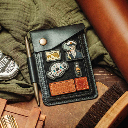 The Steersman – Handmade Leather EDC Journal Cover with Angled Velcro Patch Window, Brass Hardware &amp; Pen Loop | Field Notes Notebook Holder