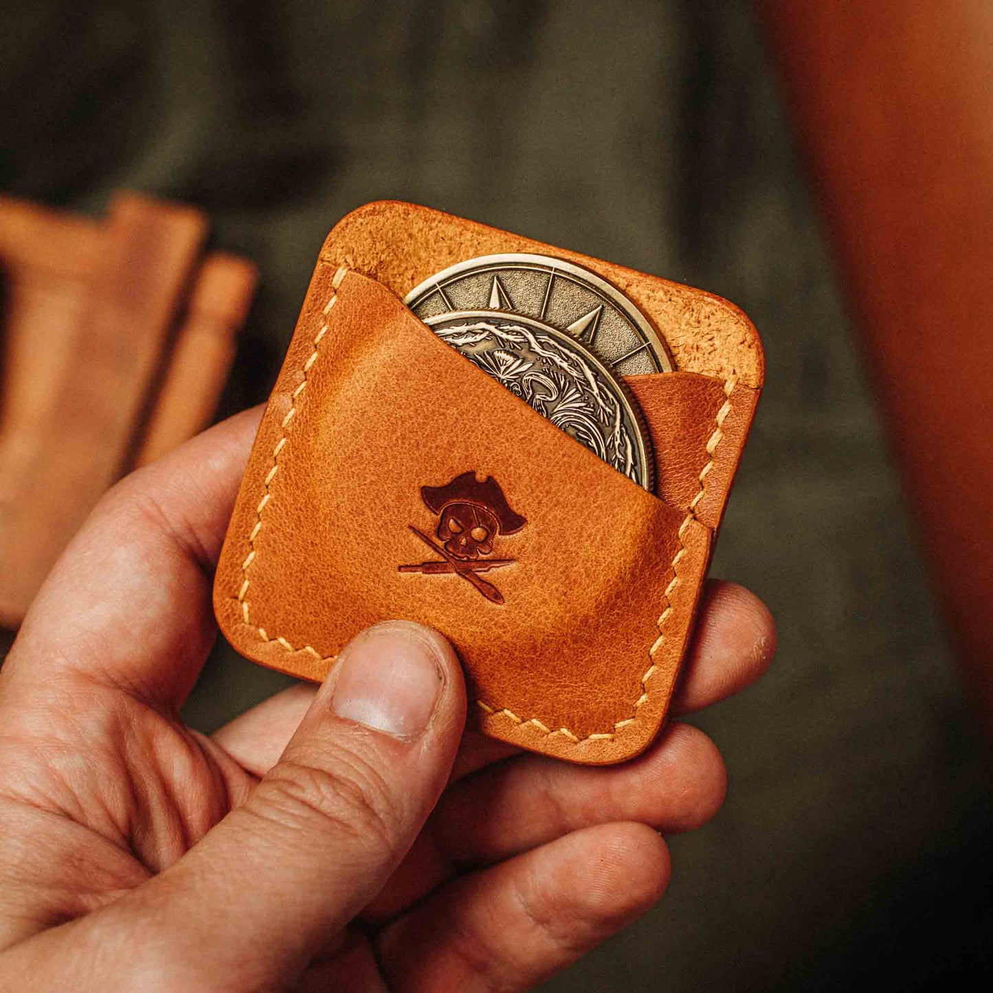 Handmade Premium Leather Challenge Coin Holder – Peso Pocket Duo | Double Coin Slip for Military Coins |