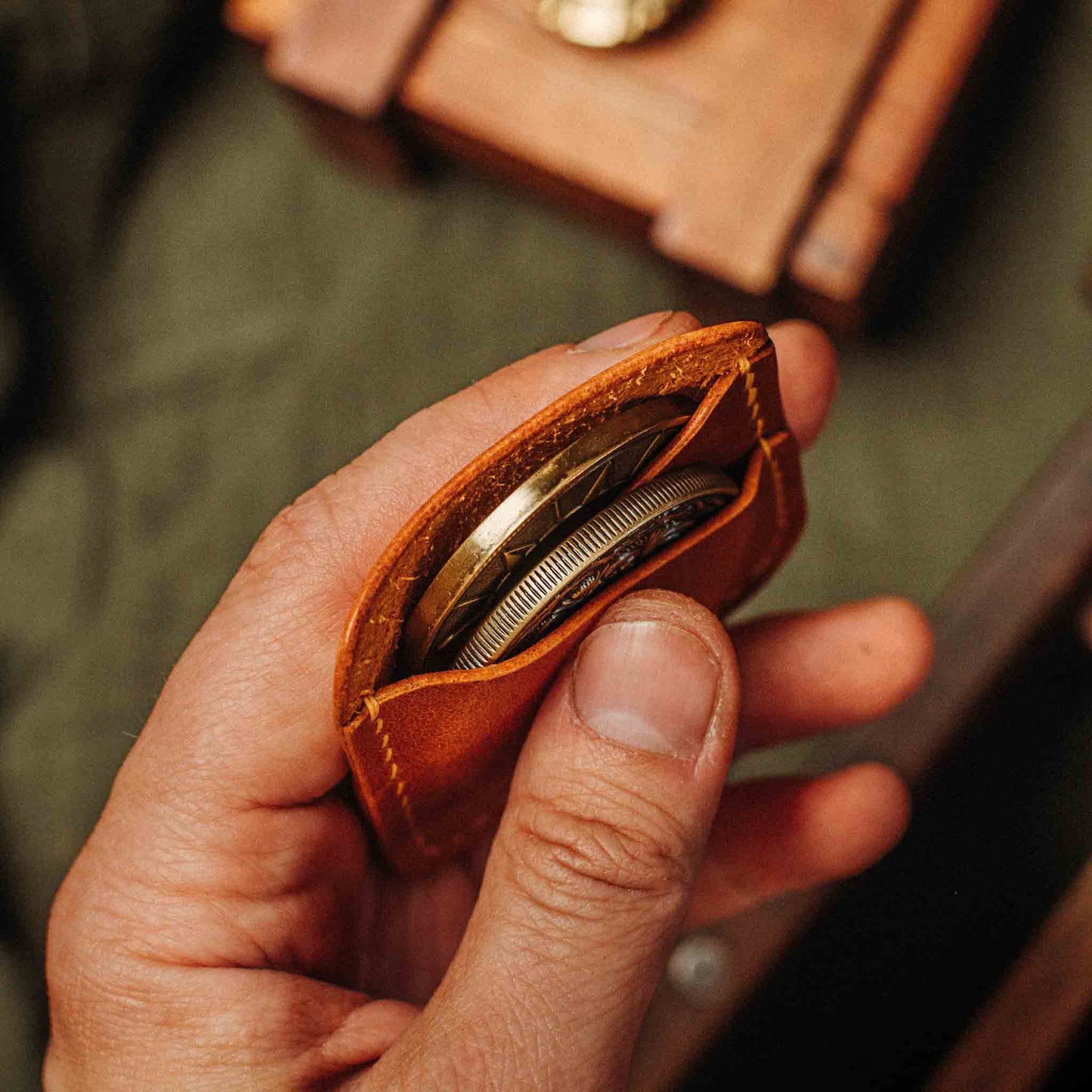 Handmade Premium Leather Challenge Coin Holder – Peso Pocket Duo | Double Coin Slip for Military Coins |