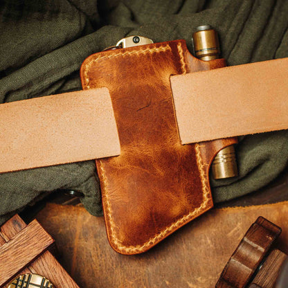 Belt Knife Sheath - V4 | Leather EDC | Knife Holder - Smart Belt Cutouts for Everyday Carry