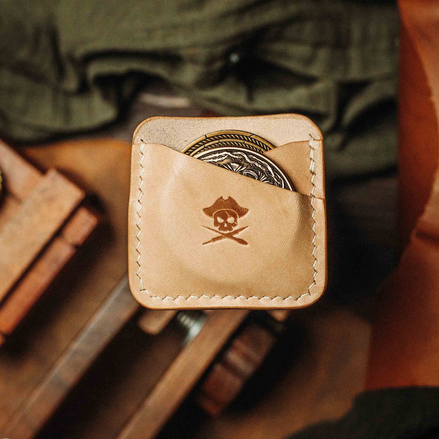 Handmade Premium Leather Challenge Coin Holder – Peso Pocket Duo | Double Coin Slip for Military Coins |