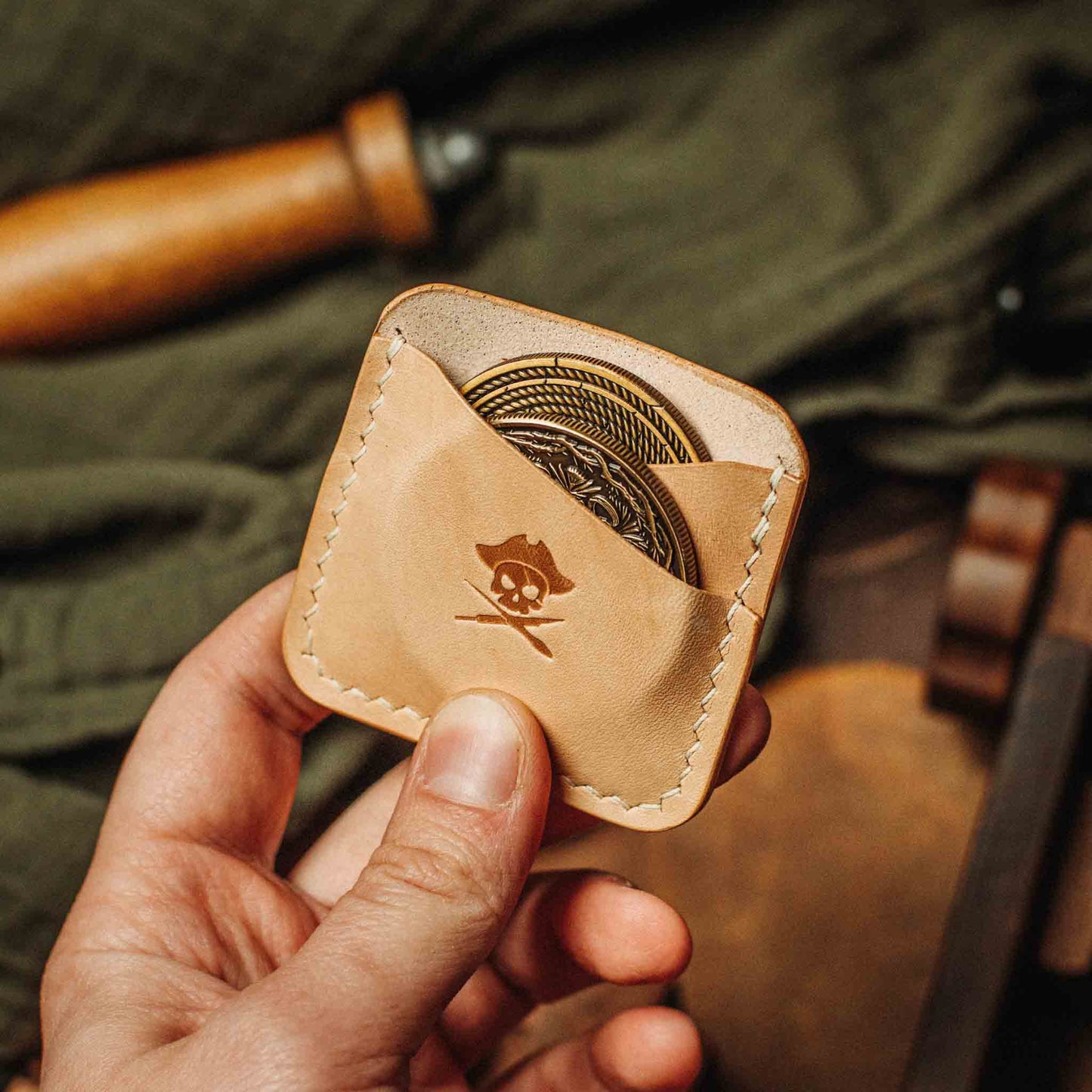 Handmade Premium Leather Challenge Coin Holder – Peso Pocket Duo | Double Coin Slip for Military Coins |