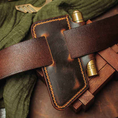 Belt Knife Sheath - V4 | Leather EDC | Knife Holder - Smart Belt Cutouts for Everyday Carry