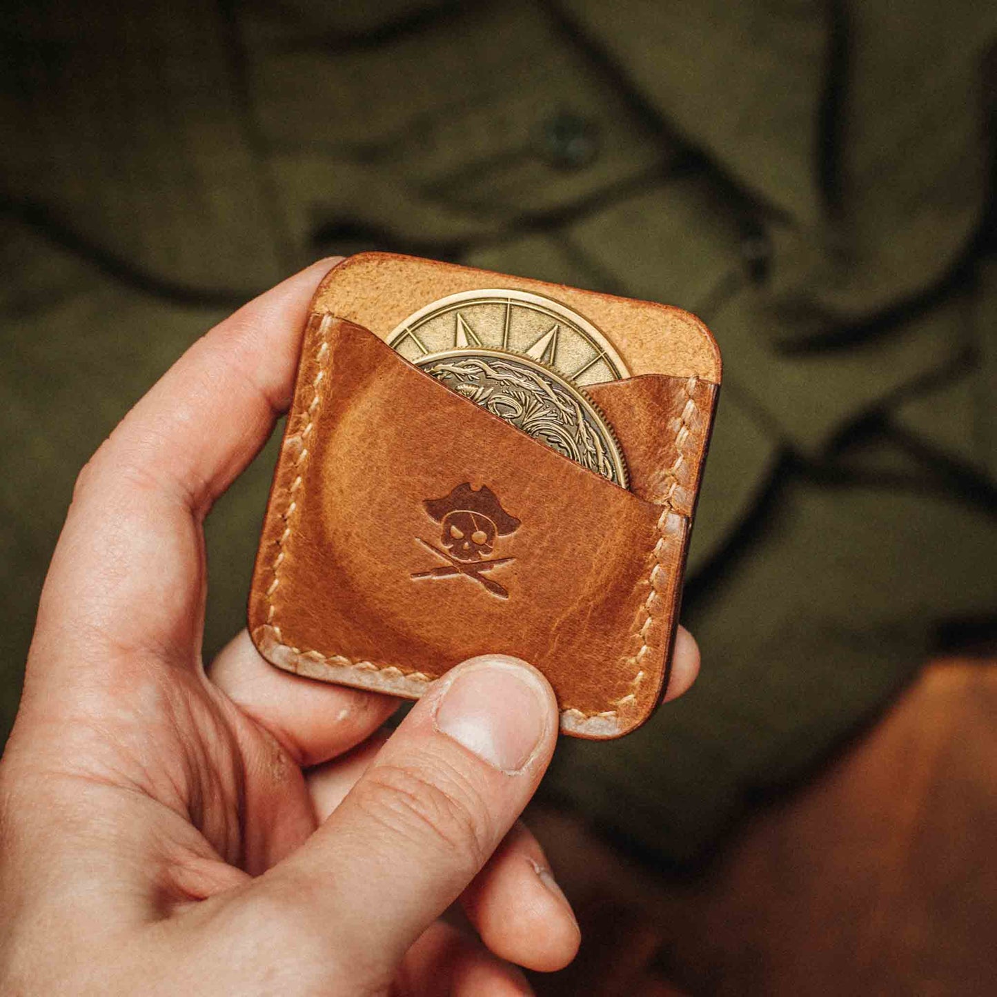 Handmade Premium Leather Challenge Coin Holder – Peso Pocket Duo | Double Coin Slip for Military Coins |