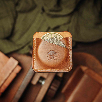 Handmade Premium Leather Challenge Coin Holder – Peso Pocket Duo | Double Coin Slip for Military Coins |