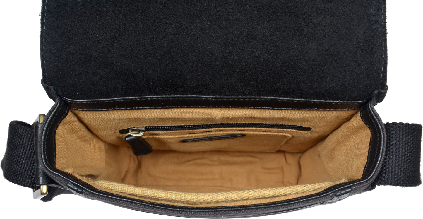 Aiden Genuine Leather and Canvas Mini Crossbody Men/Women Messenger/Travel Bag