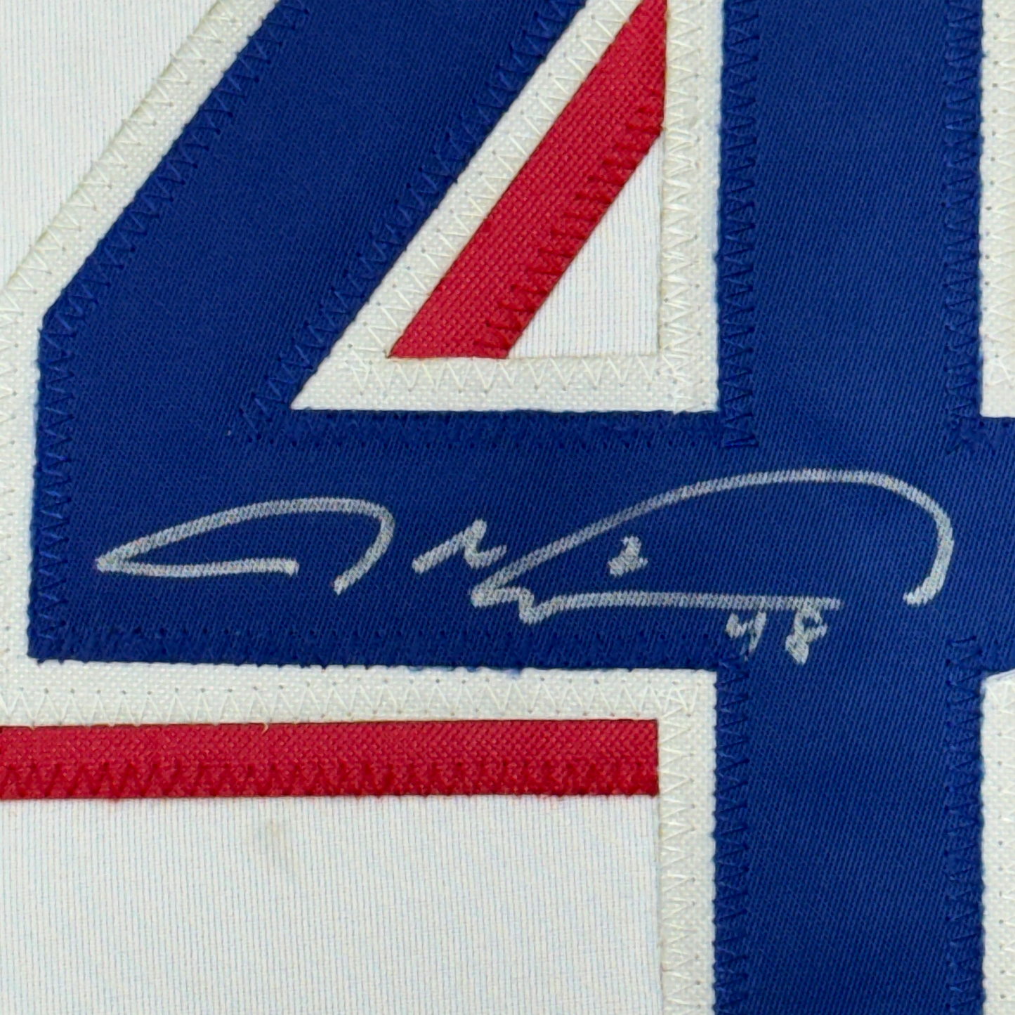 Framed Autographed/Signed Jacob DeGrom 35x39 Texas White Baseball Jersey JSA COA