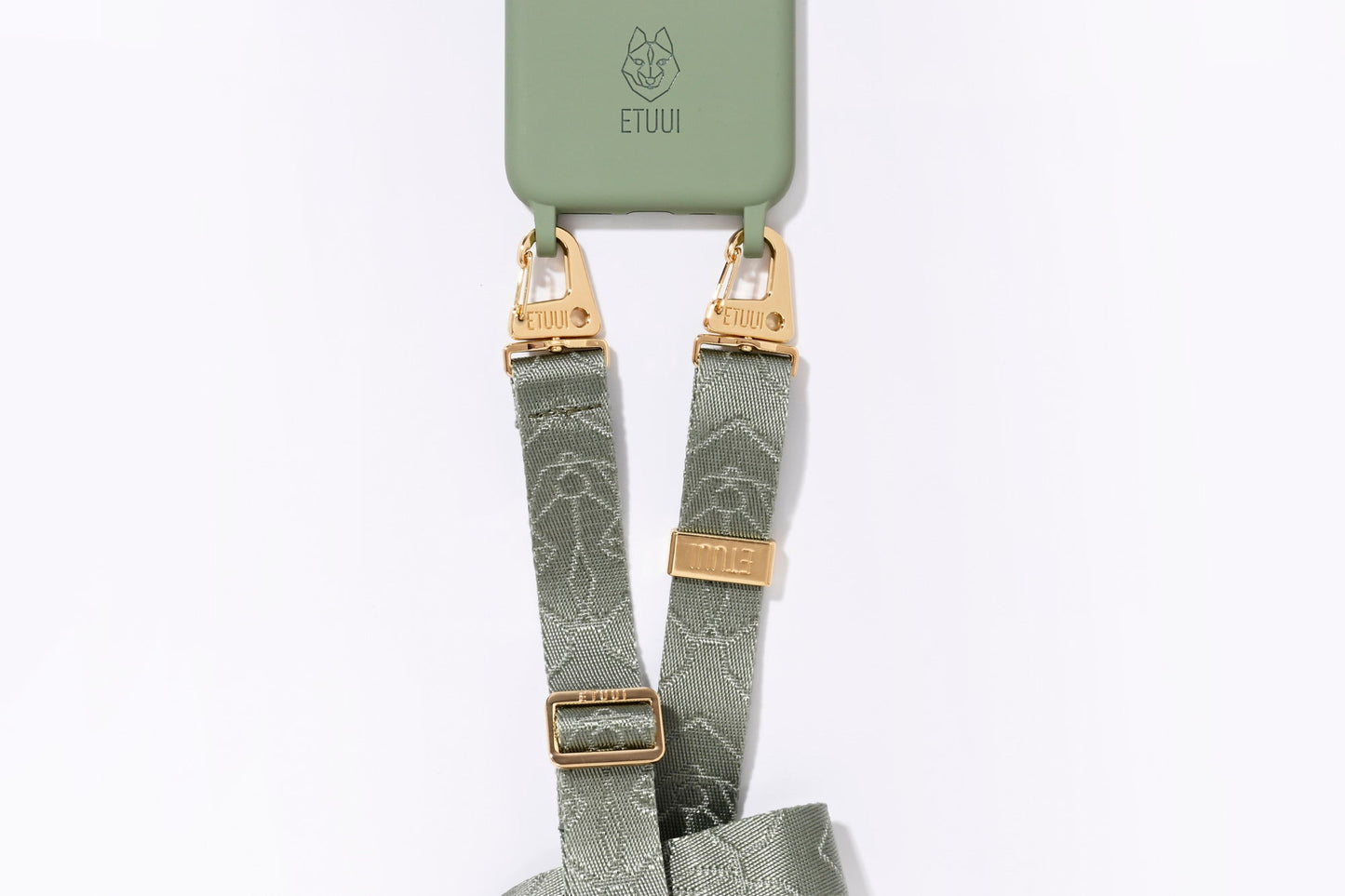 Chicago Phone Strap – Gold Eucalyptus | ETUUI® Hands‑Free Adjustable Nylon Strap