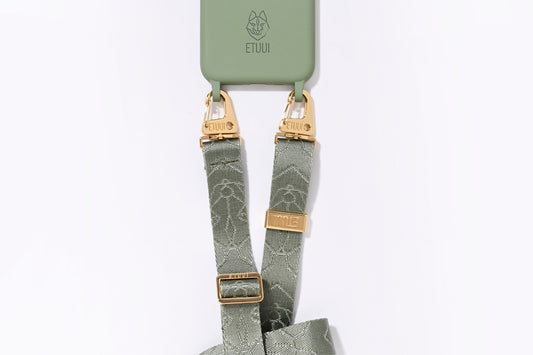 Chicago Phone Strap – Gold Eucalyptus | ETUUI® Hands‑Free Adjustable Nylon Strap