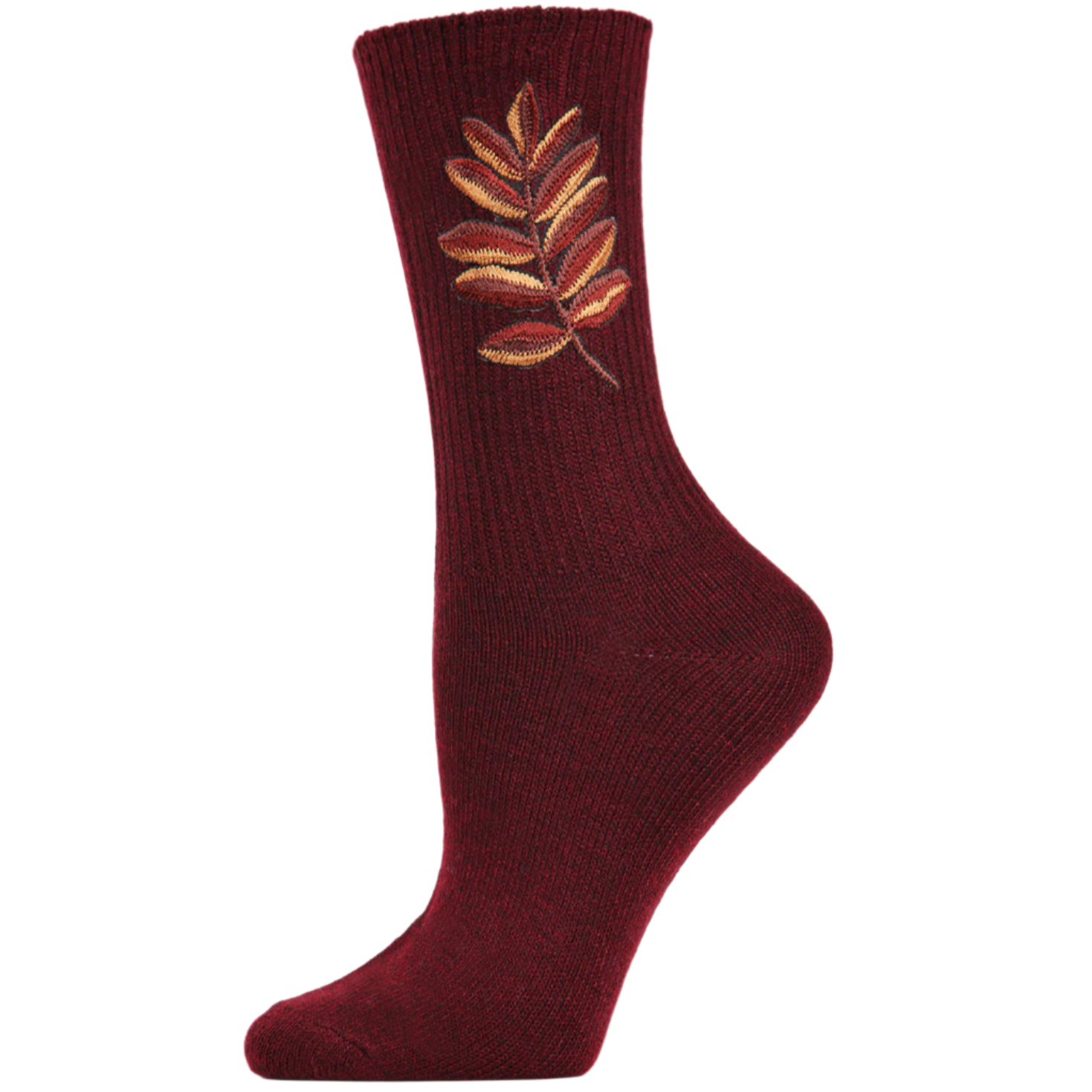 Embroidered Golden Leaf Vintage Style Crew Socks