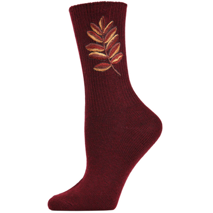 Embroidered Golden Leaf Vintage Style Crew Socks