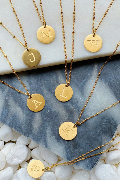 Gold‑Plated Coin Initial Necklace – Personalized Charm with Delicate Detail