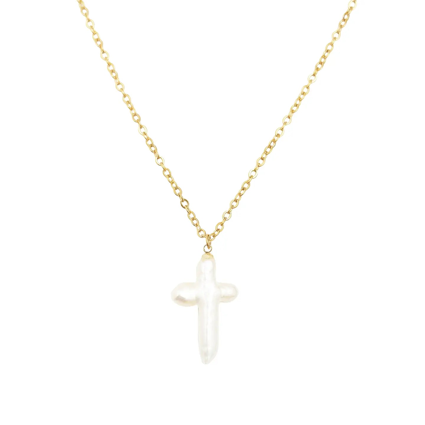 Gold Freshwater Pearl Cross Necklace