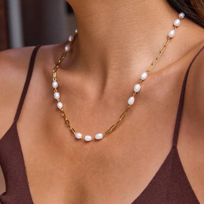 Freshwater Pearl Trio Paperclip Necklace