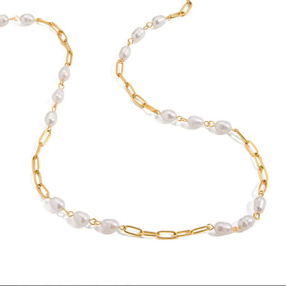 Freshwater Pearl Trio Paperclip Necklace