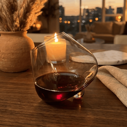 Kami Rotating Crystal Wine Glass & Wooden Coaster