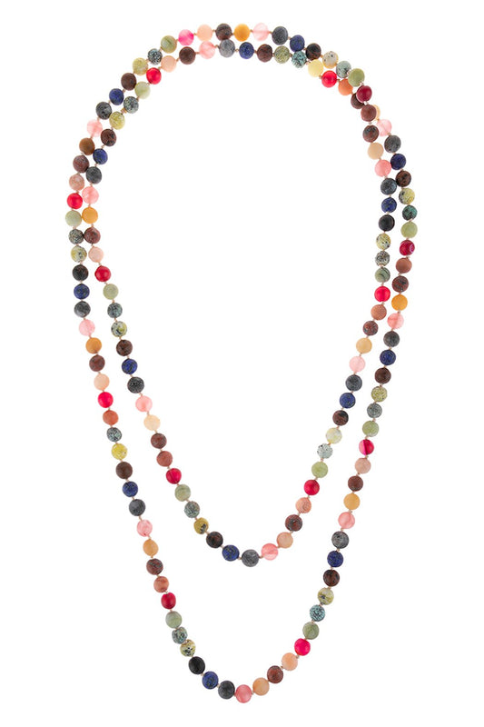 Multi-Tone Natural Stone Bead Long Necklace