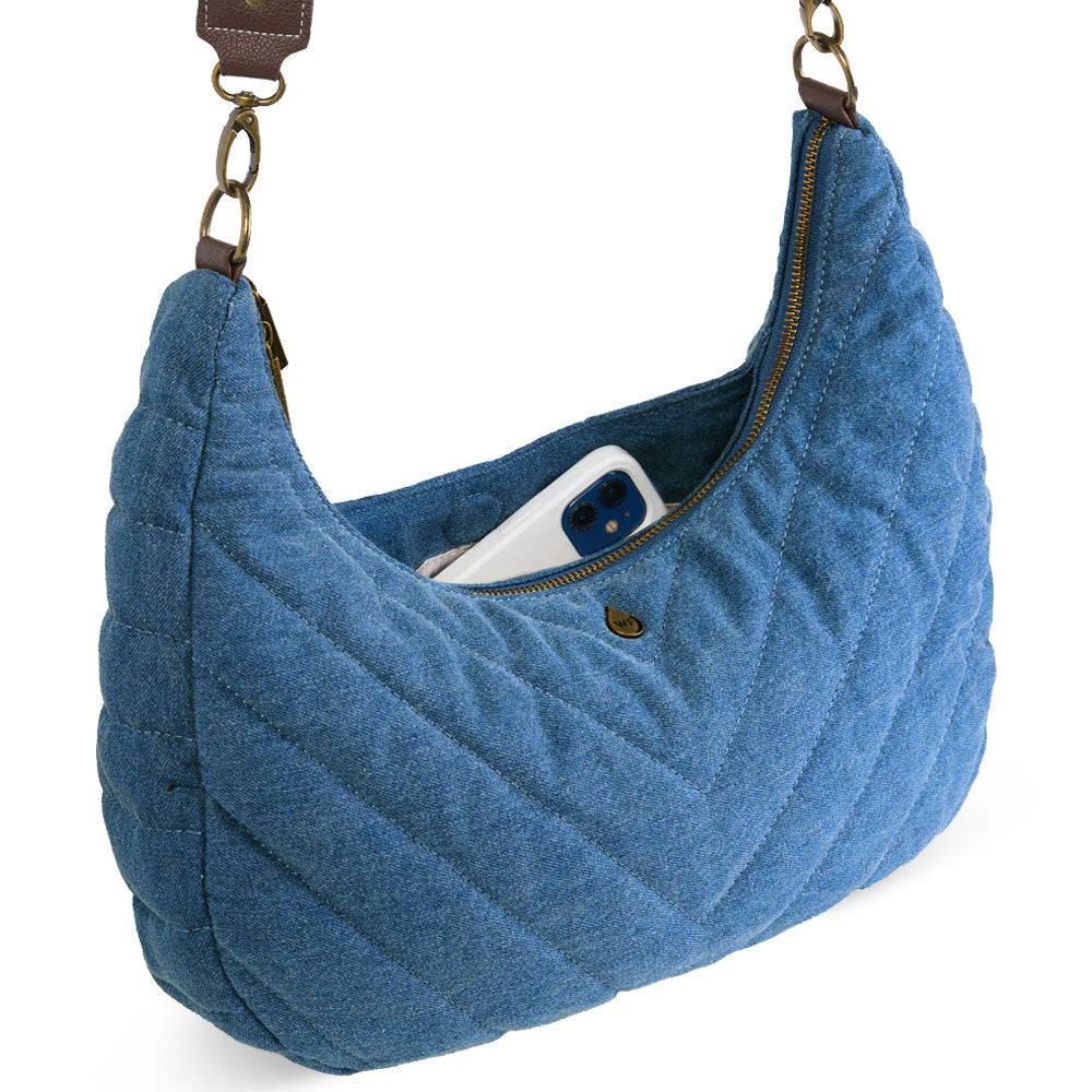 Denim Half Moon HydroHobo® Bag- bottle included