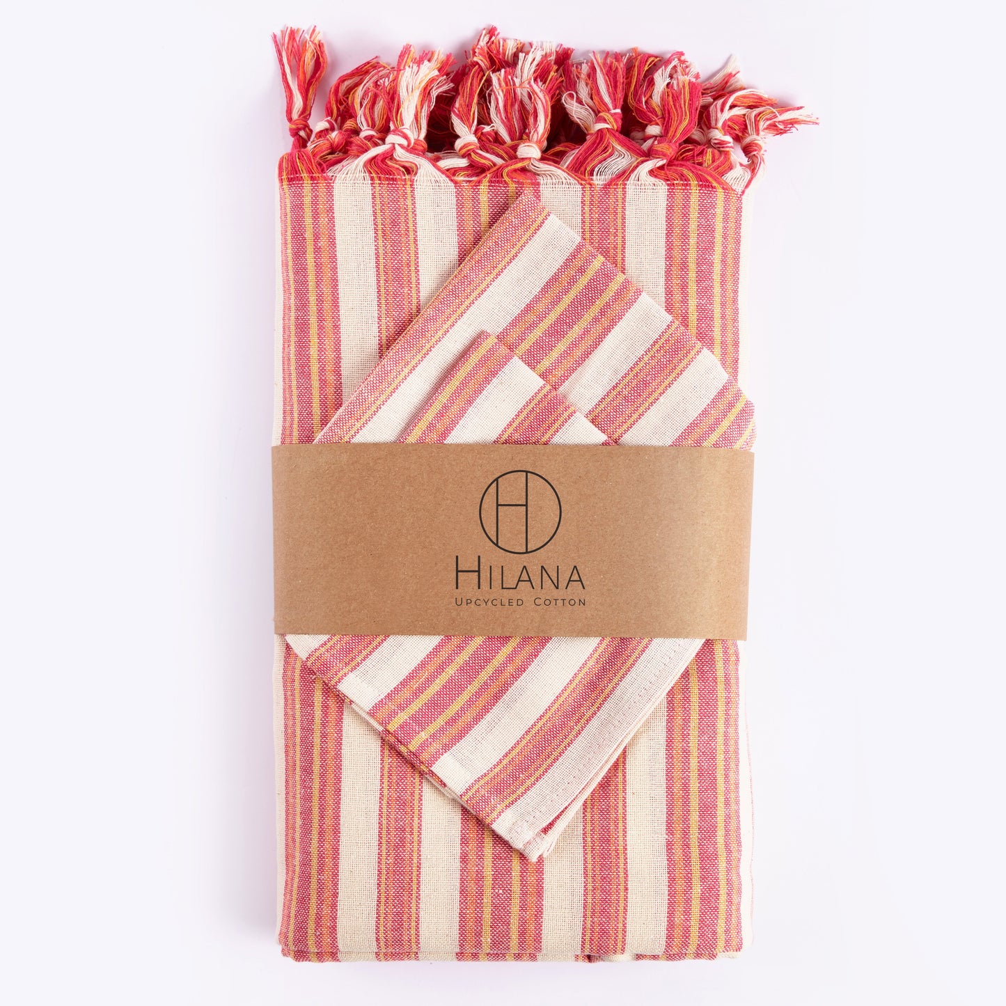 Andana Striped Tablecloth Set – Magenta | Eco‑Friendly Mediterranean Dining Linen Set