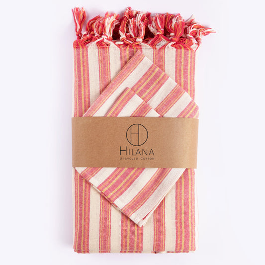Andana Striped Tablecloth Set – Magenta | Eco‑Friendly Mediterranean Dining Linen Set