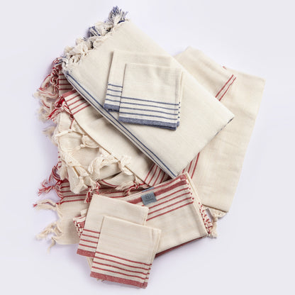 Kayseri Linen Tablecloth Set -  Mediterranean Style- Red & Ecru