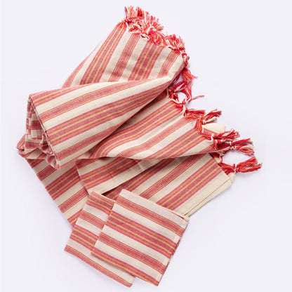Andana Striped Tablecloth Set – Magenta | Eco‑Friendly Mediterranean Dining Linen Set