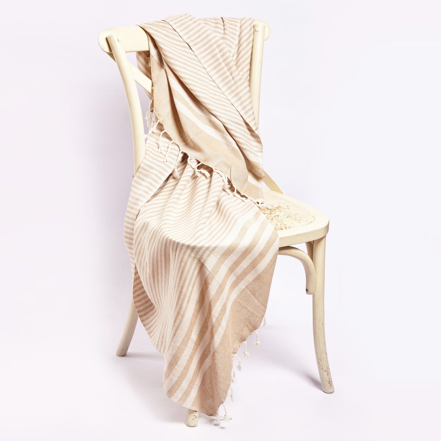 Hilana Blanket – Striped Throw in Timeless Beige | Sustainable Recycled Cotton Blanket