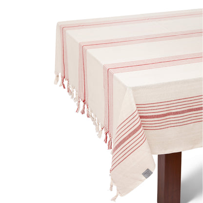 Kayseri Linen Tablecloth Set -  Mediterranean Style- Red & Ecru