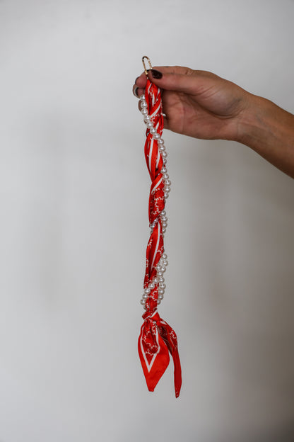 Woven Scarf Pearl Phone Strap/Wristlet - Burnt Orange